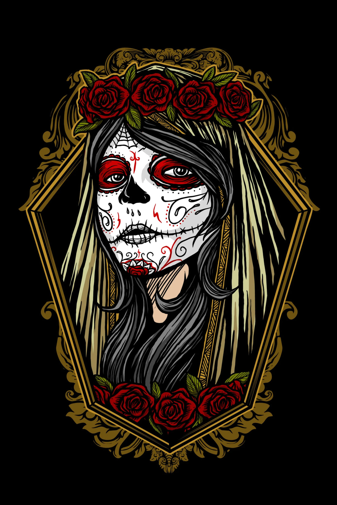 Crimson Elegance - Day of the Dead Wall Art