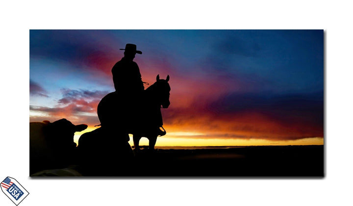 Cowboy Sunset Silhouette - The Untamed West
