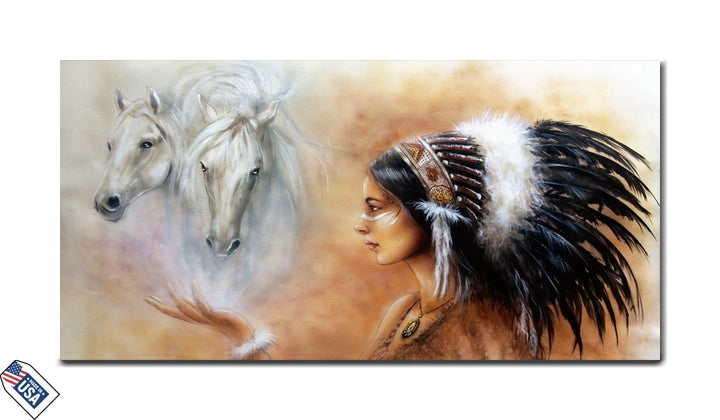 Spiritual Bond - A Native Woman and Her Horses