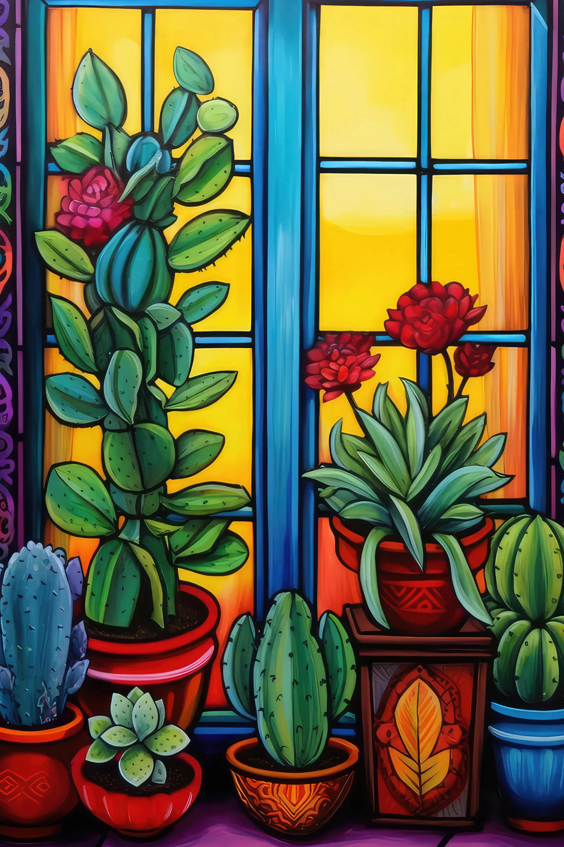 Vibrant Cactus Glow - Window Art