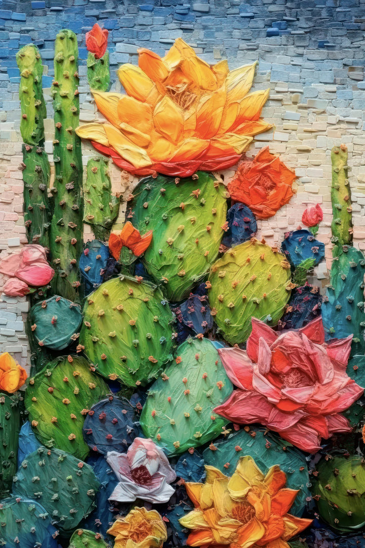 Blossoming Cactus - Textured Canvas Art