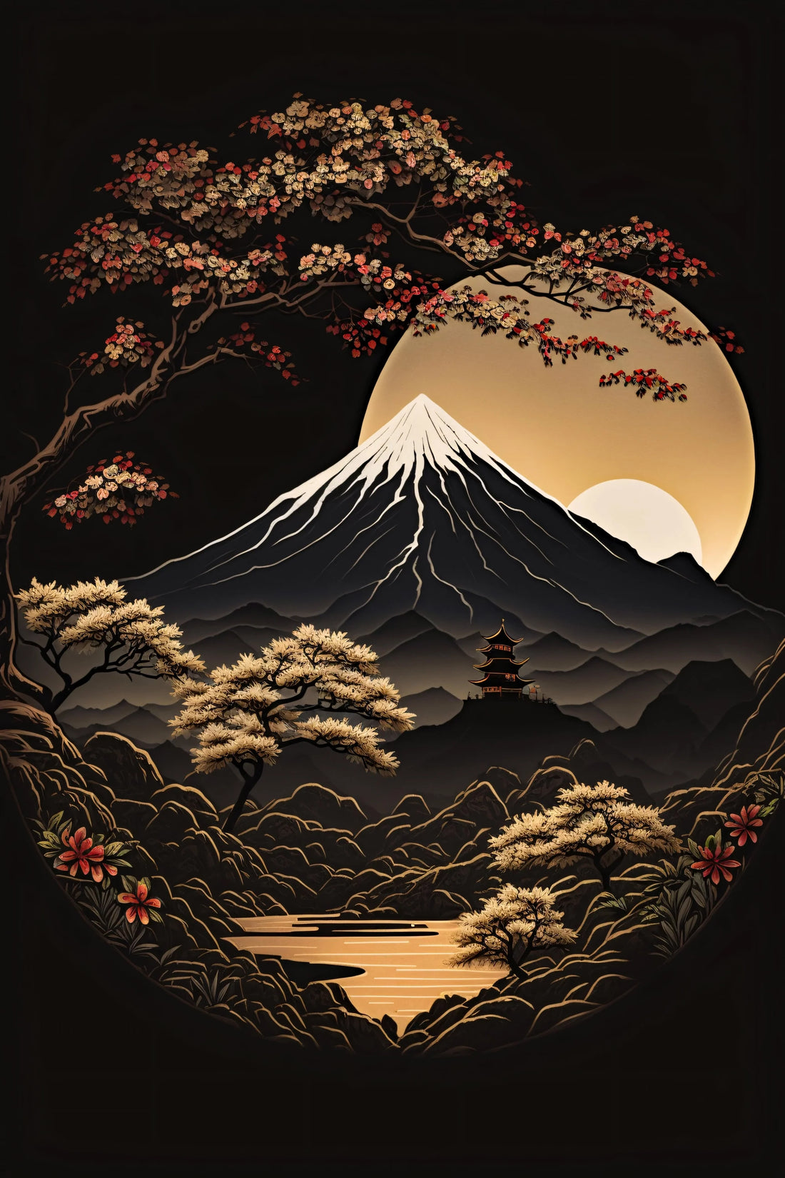 Golden Mount Fuji - Serenity Wall Art