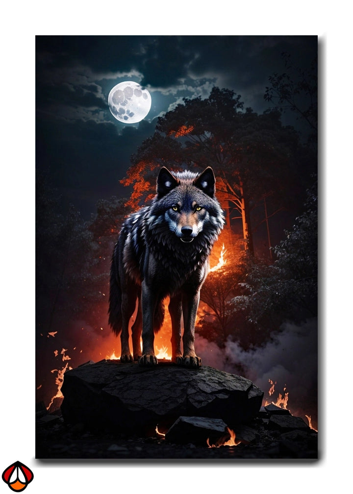 Majestic Moonlit Wolf - Illuminated Wall Art