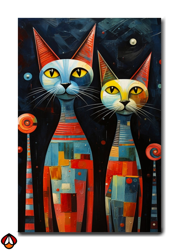 Mystical Cat Duo - Abstract Wall Art