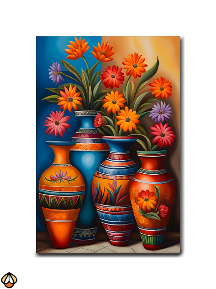 Vibrant Harmony - Floral Elegance in Painted Vases