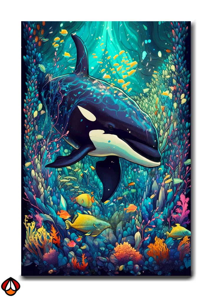 Majestic Orca in Vibrant Reef - Oceanic Wall Art