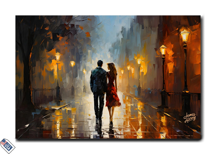 Romantic Stroll - Evening in the Rain Wall Art