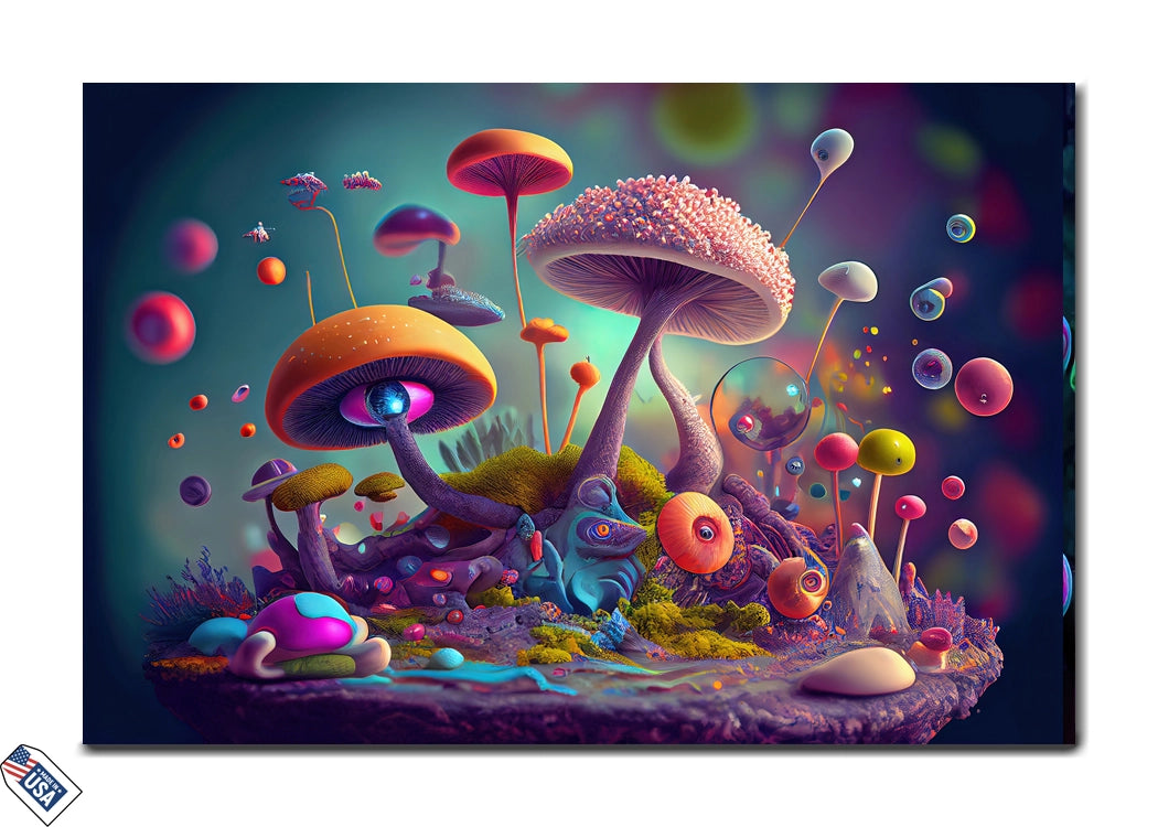 Cosmic Mushroom Landscape - Surreal Fantasy Realm