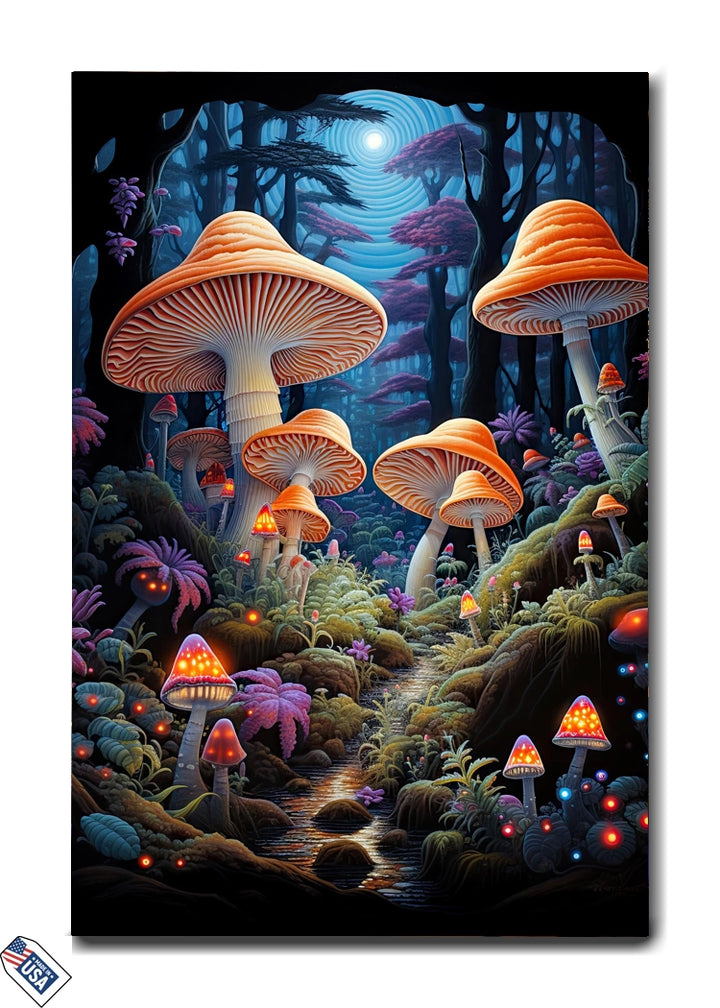 Enchanted Forest - Illuminated Mushroom Pathway