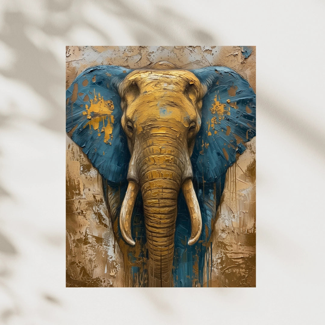 Majestic Presence - Elephant in Gold and Blue