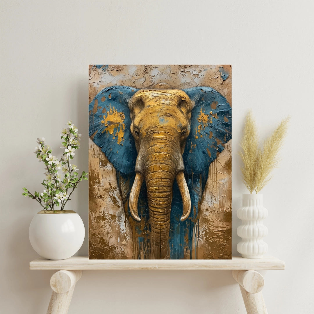 Majestic Presence - Elephant in Gold and Blue
