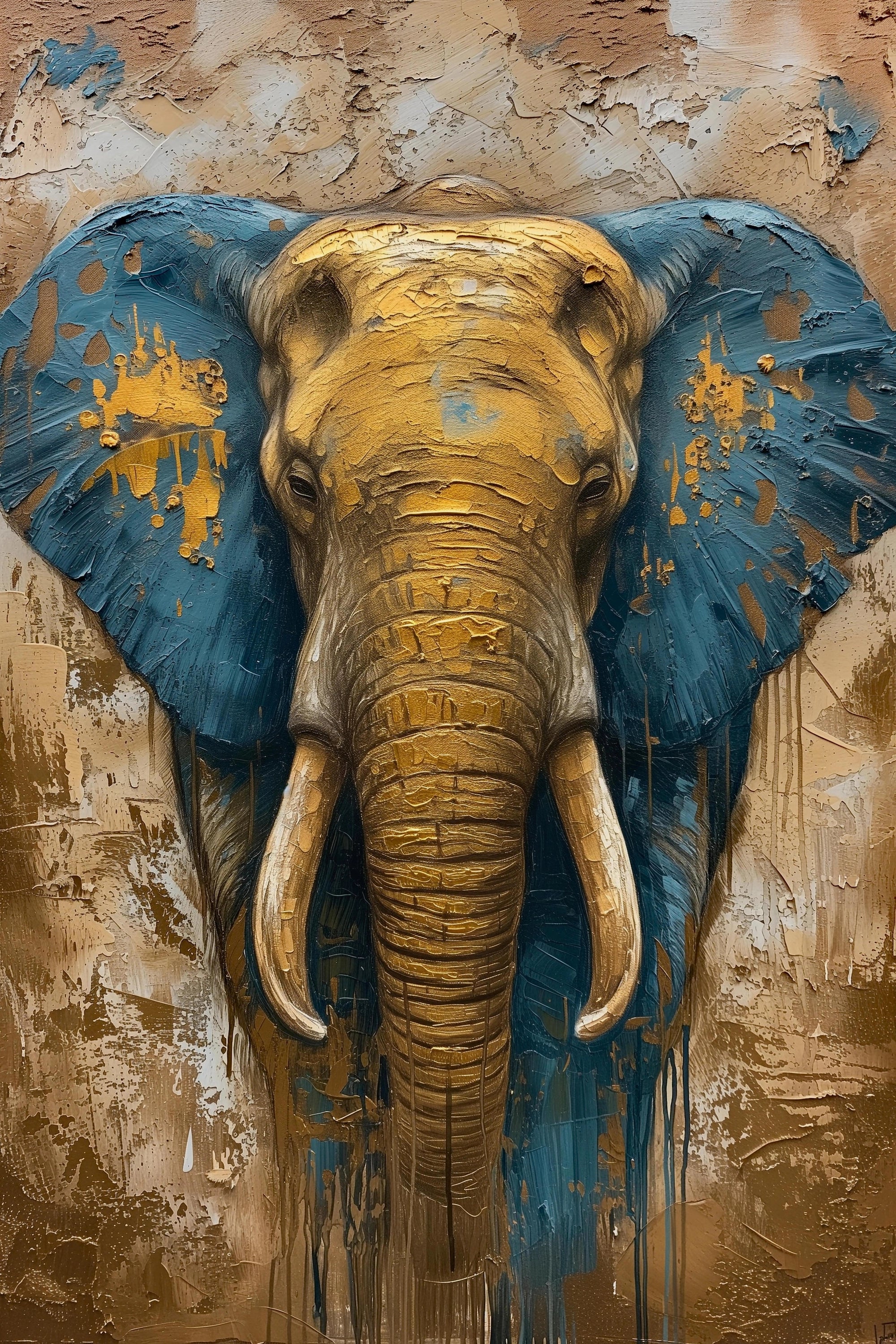 Majestic Presence - Elephant in Gold and Blue