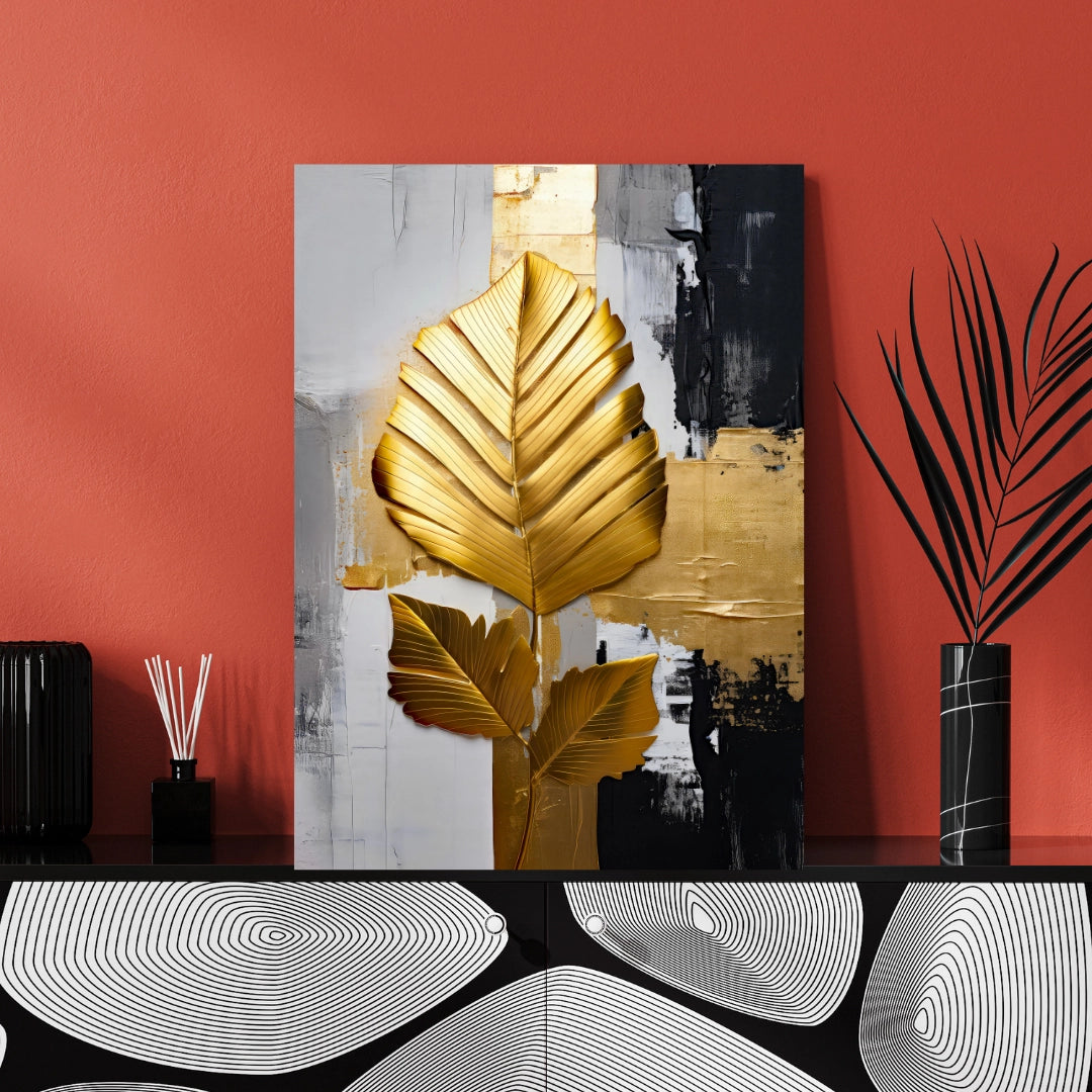 Golden Elegance - Abstract Leaf Design