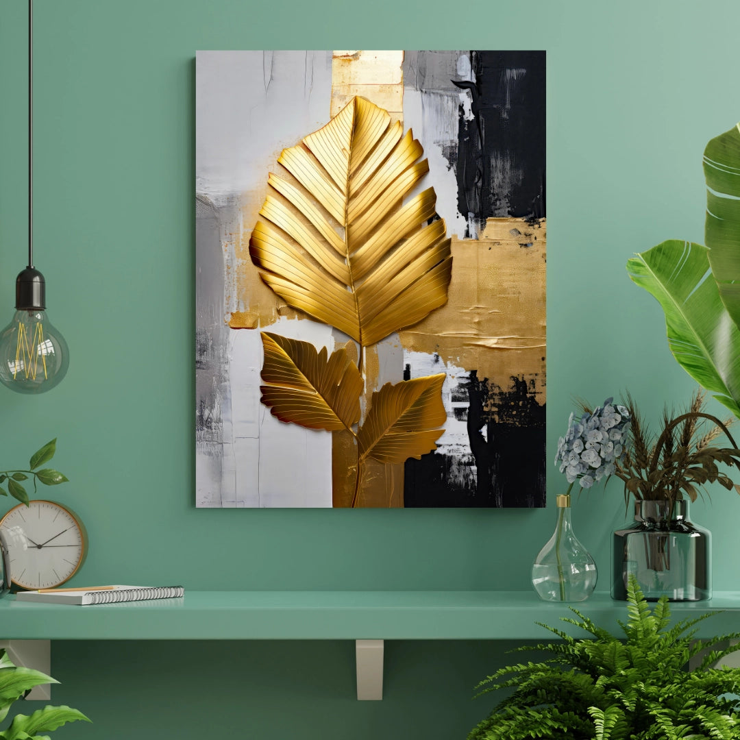 Golden Elegance - Abstract Leaf Design