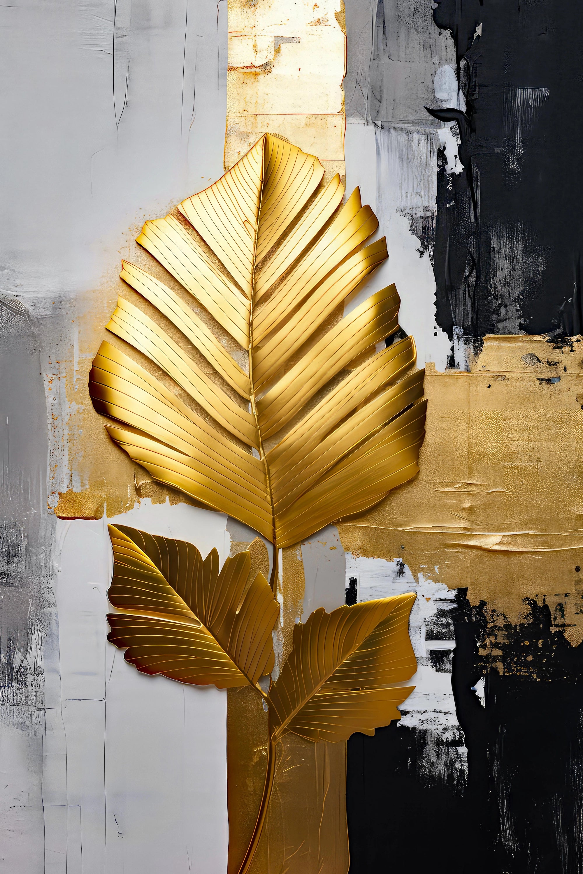 Golden Elegance - Abstract Leaf Design