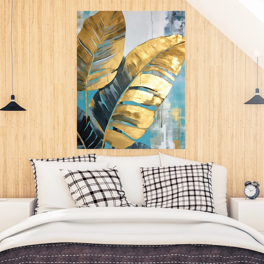 Golden Tropical Leaves - Abstract Botanical Art