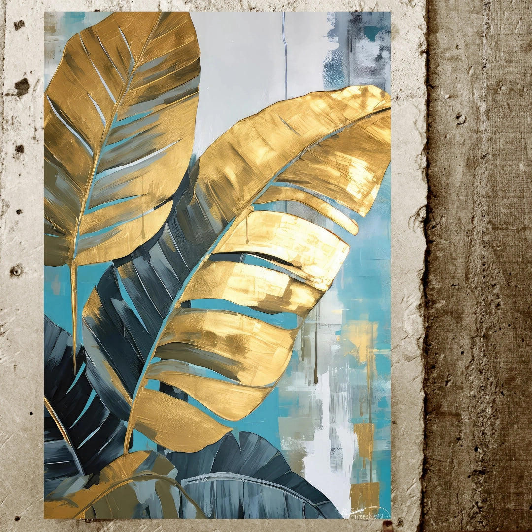 Golden Tropical Leaves - Abstract Botanical Art