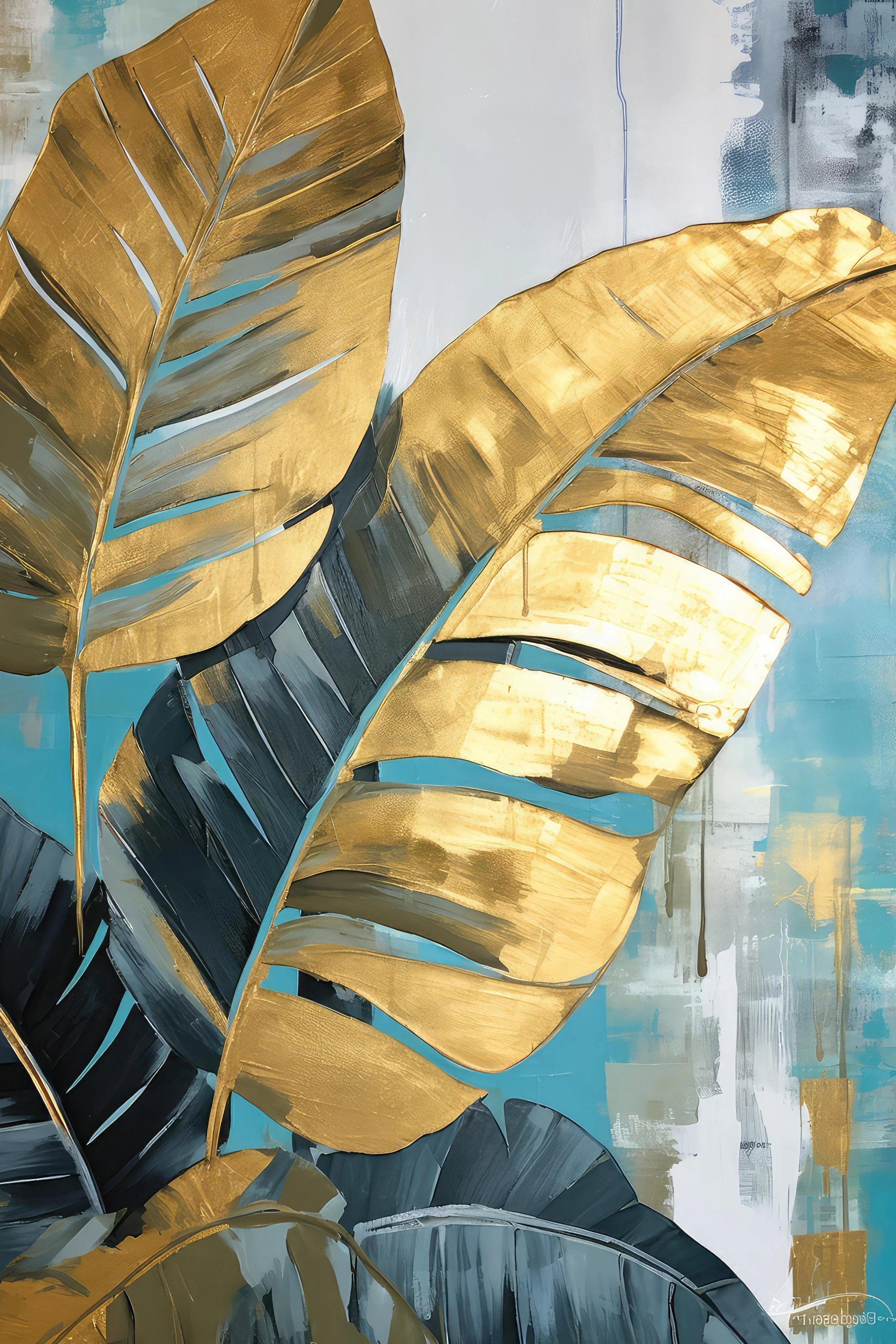 Golden Tropical Leaves - Abstract Botanical Art