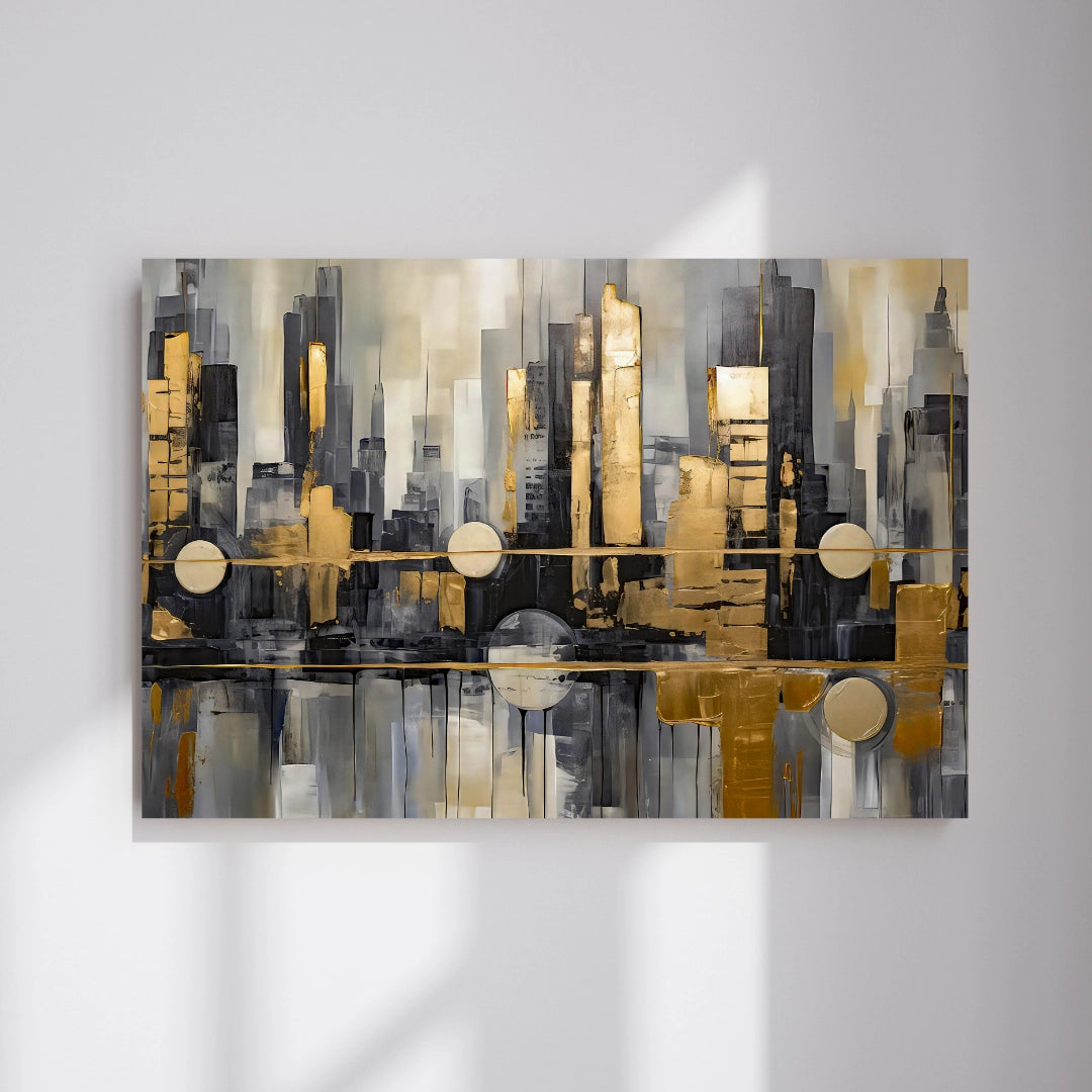 Golden Horizon - Abstract Cityscape Wall Art