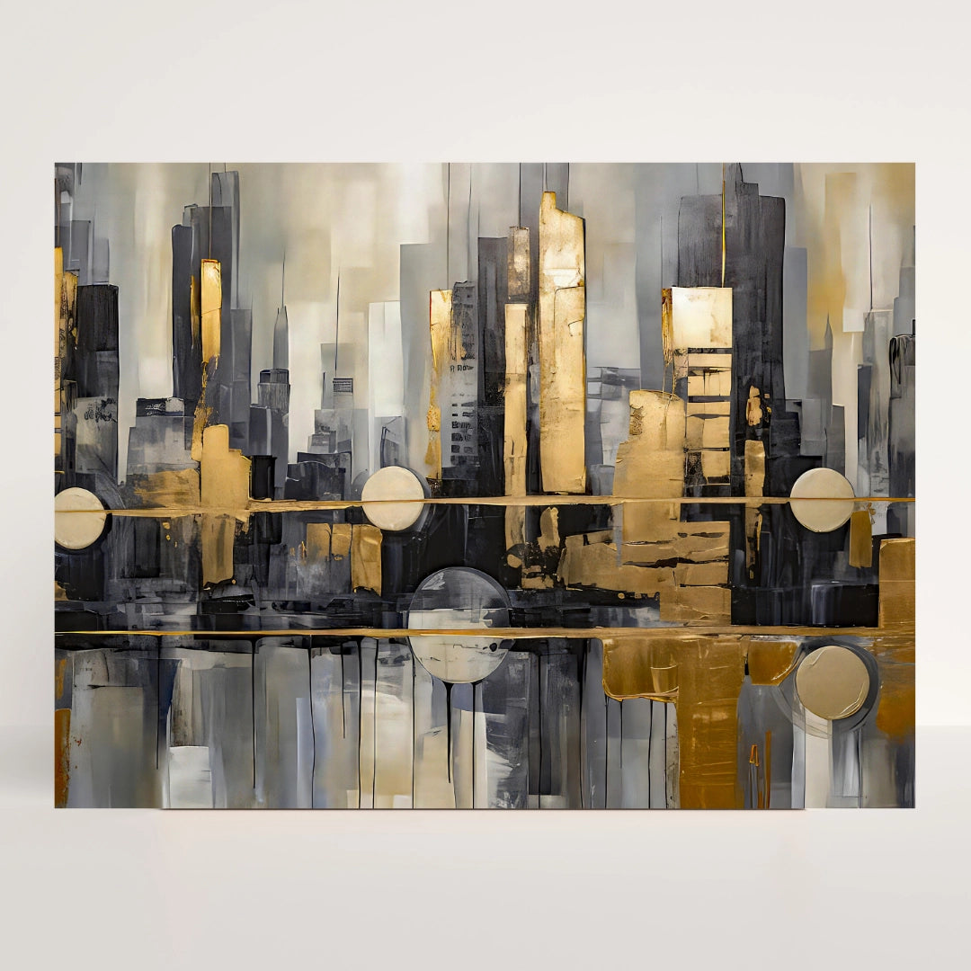 Golden Horizon - Abstract Cityscape Wall Art