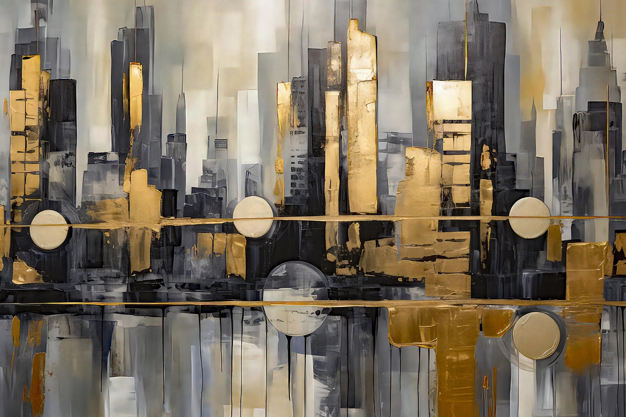 Golden Horizon - Abstract Cityscape Wall Art