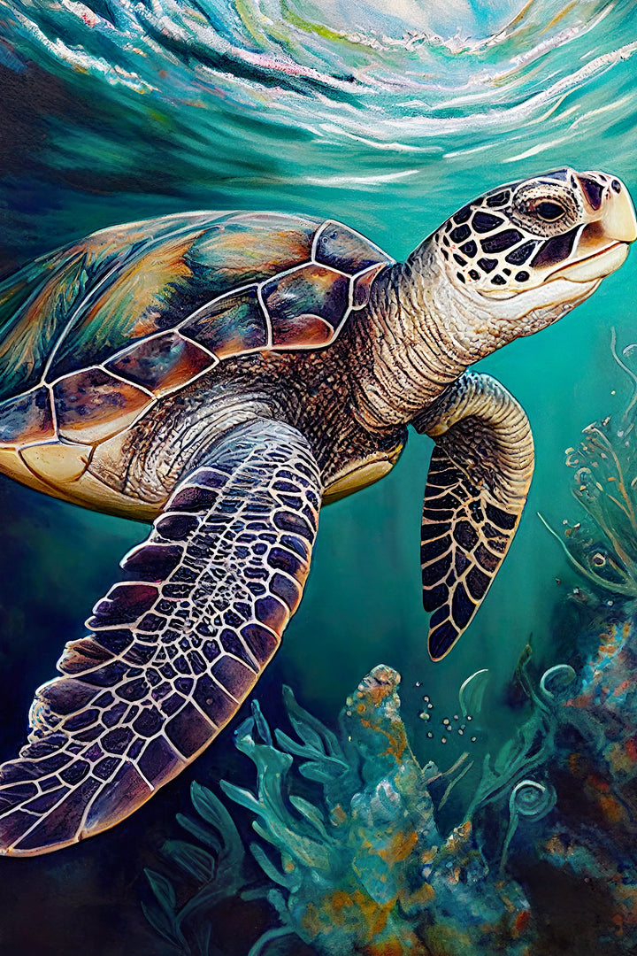 Graceful Sea Turtle in Tranquil Waters - Oceanic Wall Art