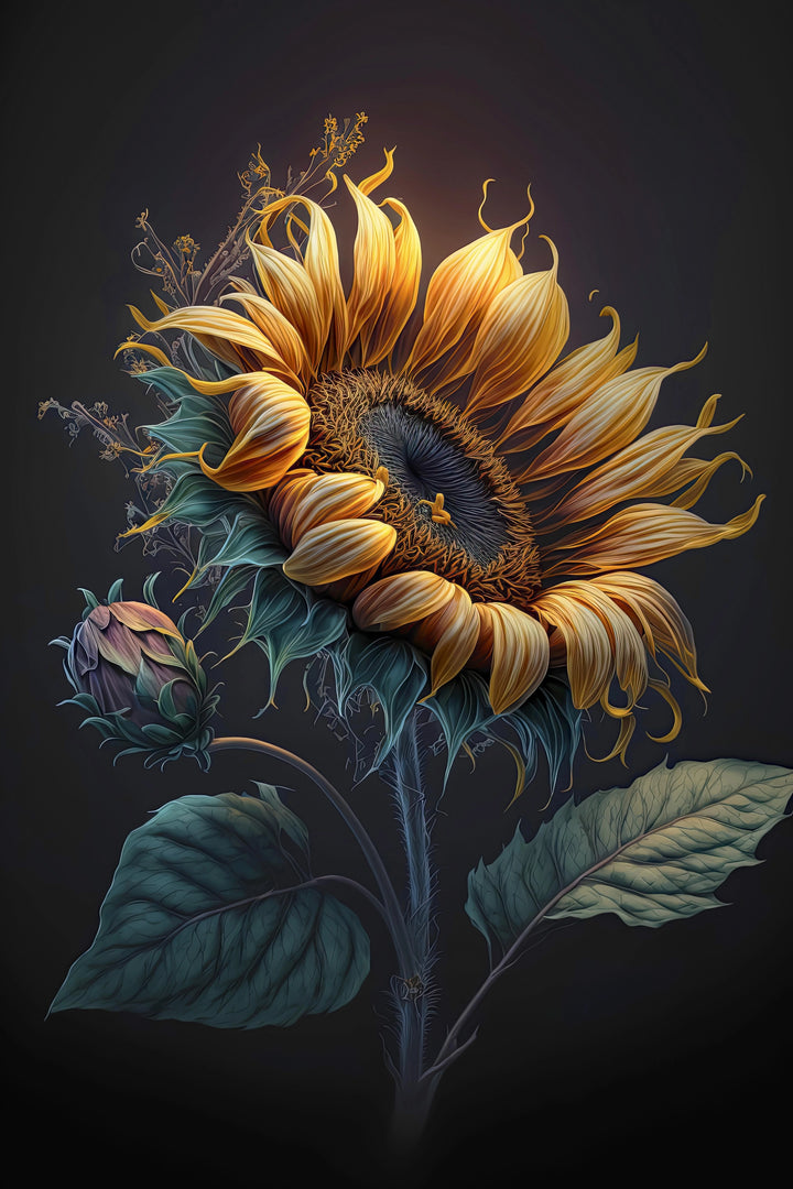 Golden Sunflower Elegance - Illuminated Wall Art