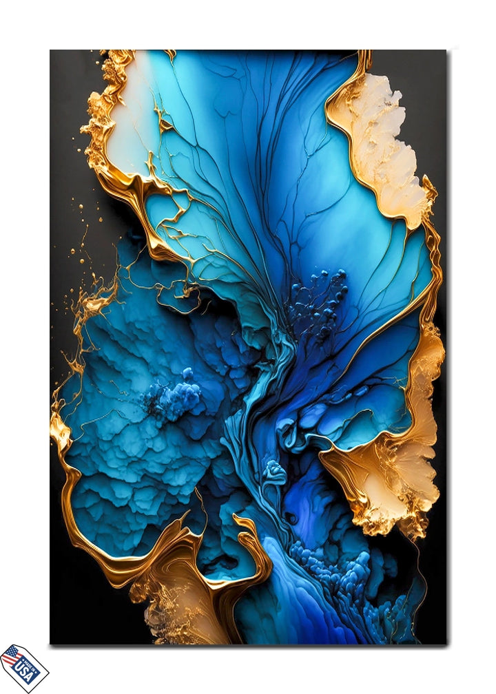 Ethereal Flow - A Dance of Gold and Blue