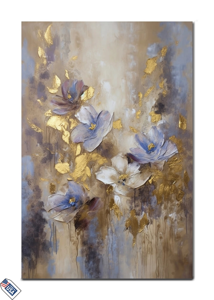 Golden Bloom Serenity - Abstract Floral Elegance
