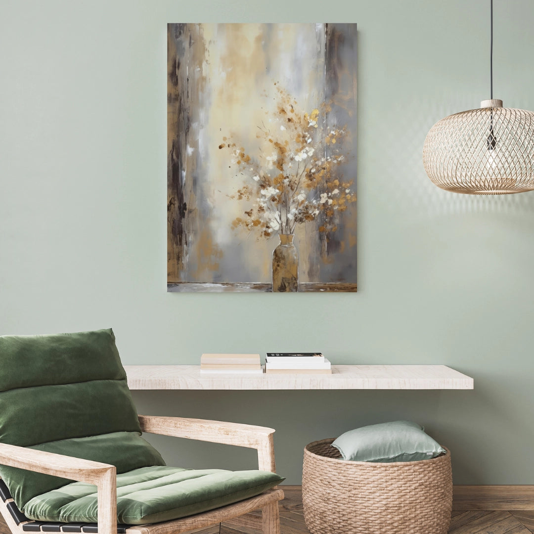 Golden Vase Simplicity - Minimalist Floral Charm