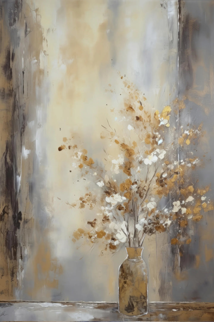 Golden Vase Simplicity - Minimalist Floral Charm