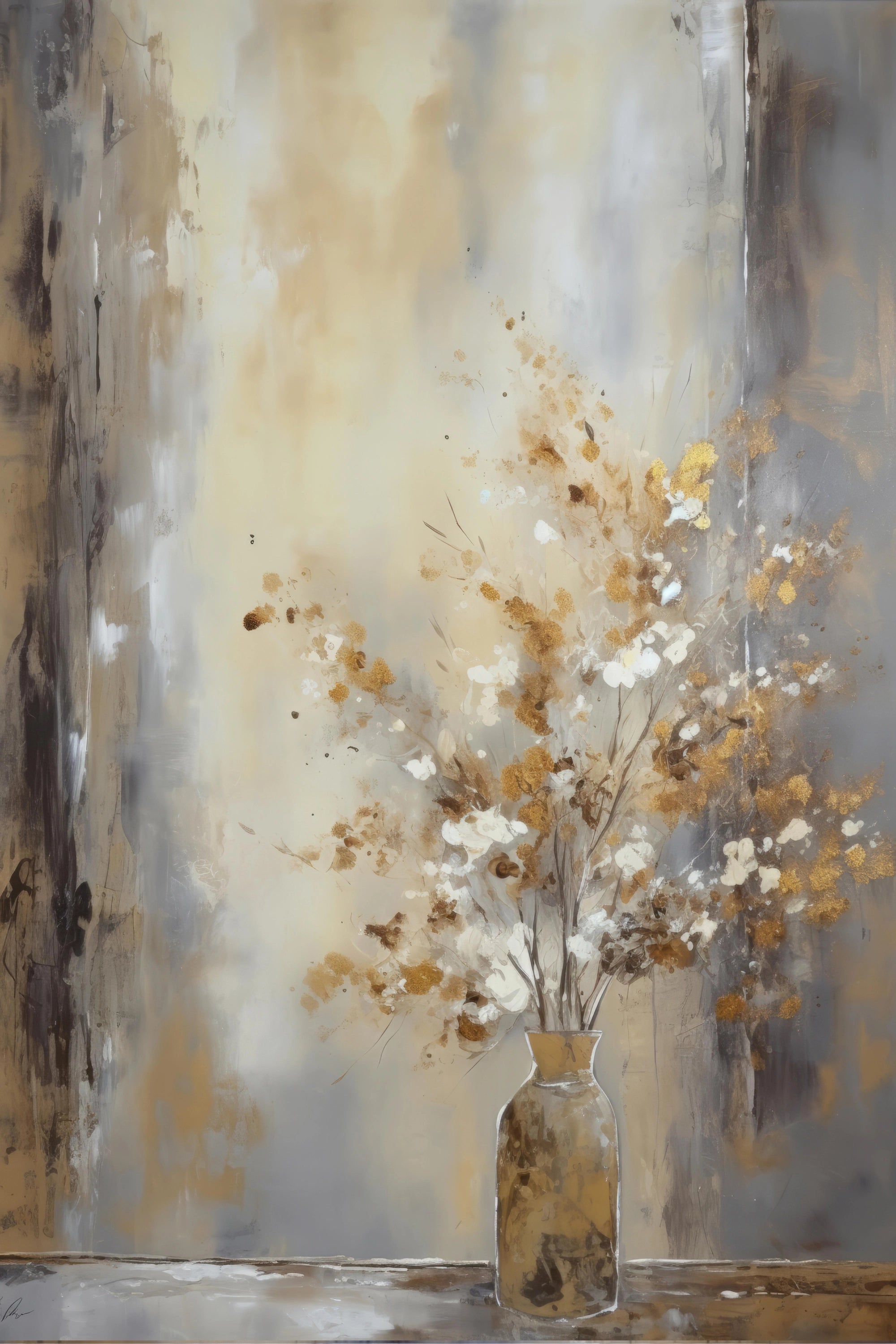 Golden Vase Simplicity - Minimalist Floral Charm