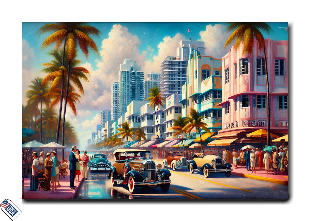 Vintage Miami - Art Deco Style and Classic Cars Wall Art