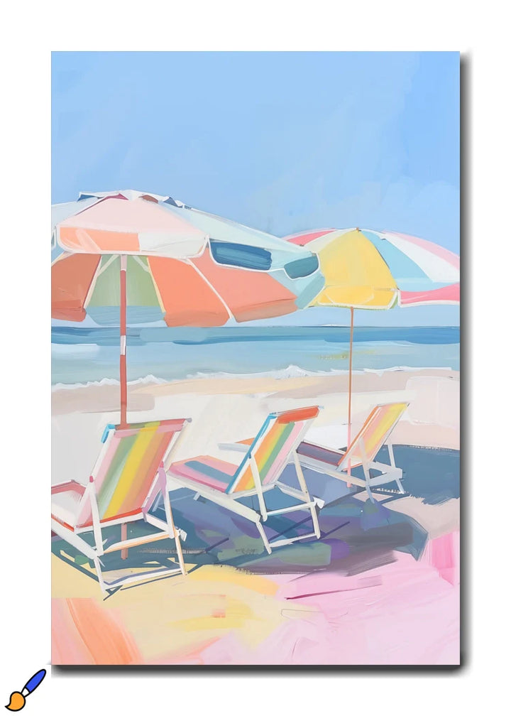Tropical Retreat - Colorful Beach Umbrellas and Chairs