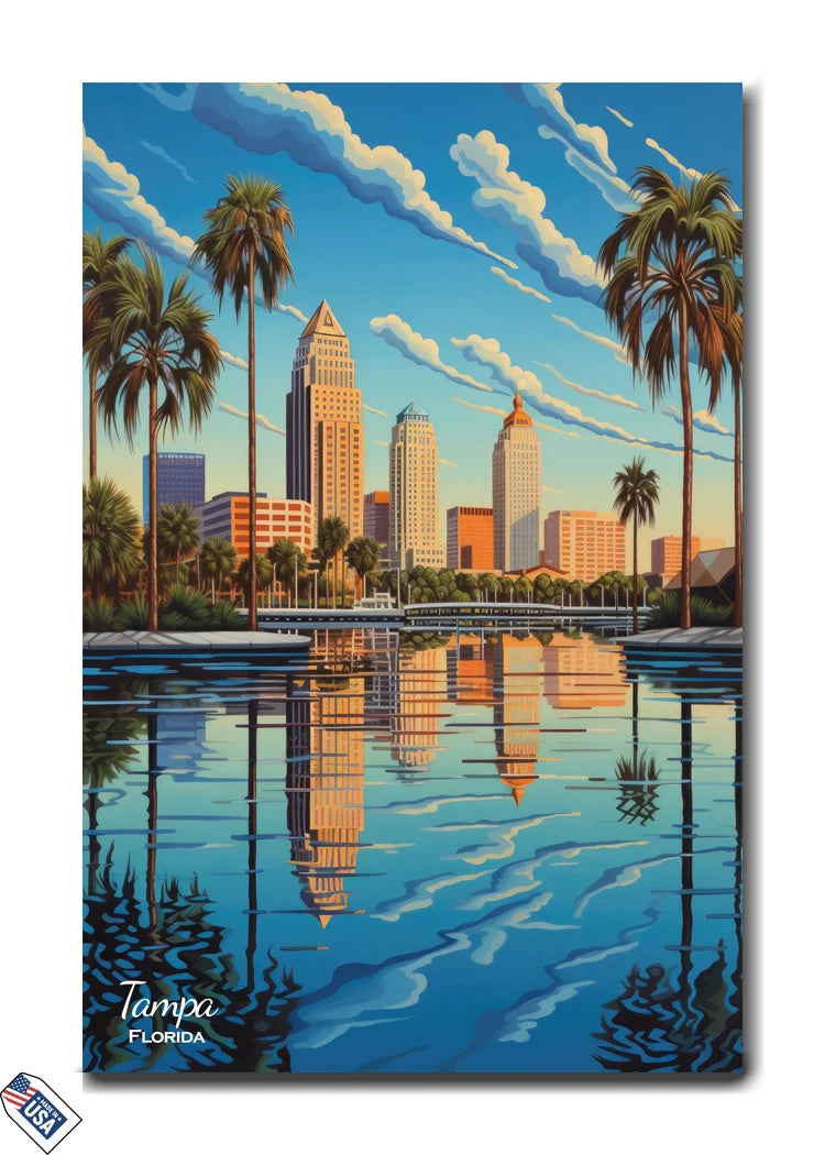 Vibrant Tampa Skyline - Reflections on the Water Wall Art