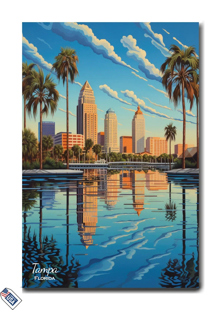 Vibrant Tampa Skyline - Reflections on the Water Wall Art