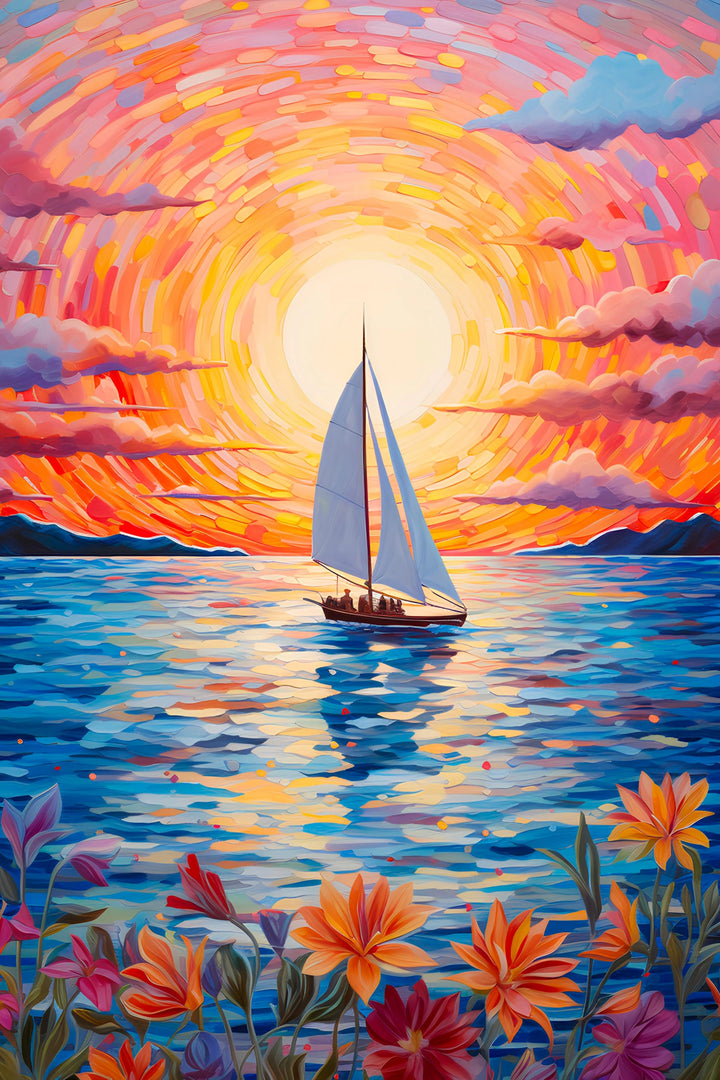 Sailing into the Sunset - Vibrant Seascape Art