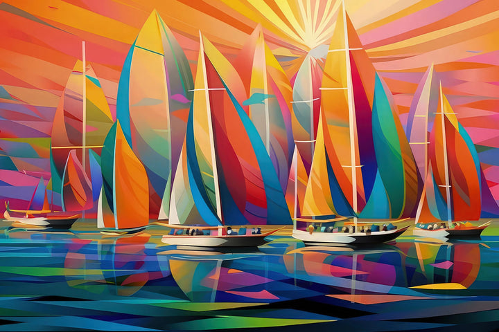 Regatta Radiance - Vibrant Abstract Sailing Art