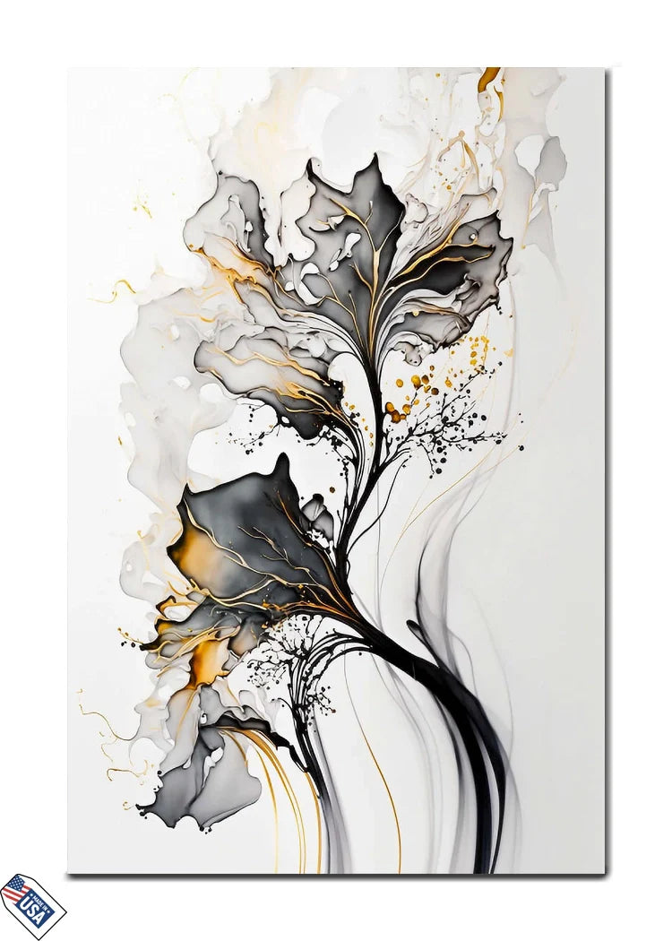 Abstract Elegance - Black and Gold Flourish