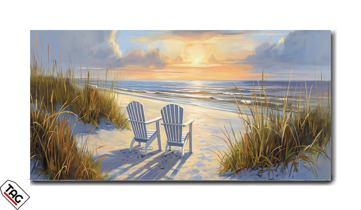 Sunset Reflections - Chairs by the Seaside