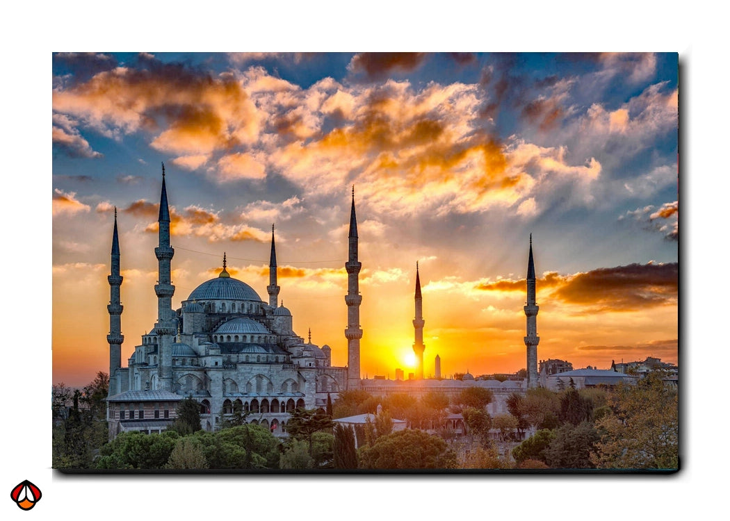 Golden Horizon - Sunset Over the Blue Mosque Wall Art